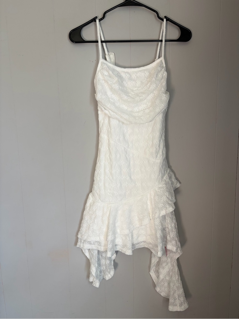 Cider White Lace Asymmetric Spaghetti Strap Dress